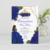 Royal Blue Rose Gold Quinceañera Einladung (Stehend Vorderseite)