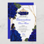 Royal Blue Rose Gold Quinceañera Einladung (Vorne/Hinten)