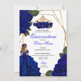 Royal Blue Rose Gold Quinceañera Einladung