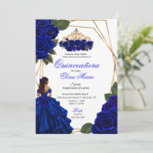 Royal Blue Rose Gold Quinceañera Einladung (Stehend Vorderseite)