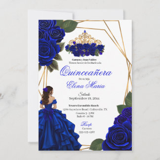 Royal Blue Rose Gold Quinceañera Einladung
