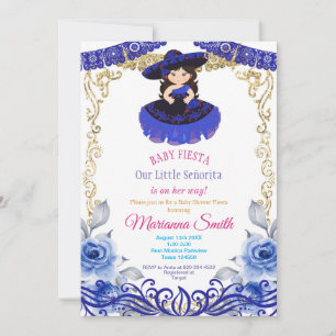 Royal Blue Rose Mexican Fiesta Baby Dusche  Einladung