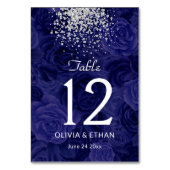 Royal Blue Rose mit Sliver Glitzer Splash Tischnummer (Rückseite)