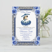 Royal Blue Rose Quinceñera Einladung (Stehend Vorderseite)