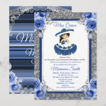 Royal Blue Rose Quinceñera Einladung