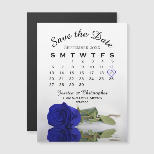 Royal Blue Rose Save the Date Calendar Magnet (Vorne/Hinten)