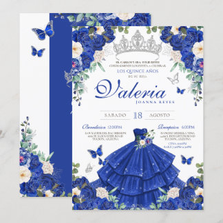 Royal Blue Rose Silver Princess Quinceanera Einladung
