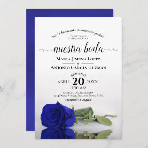 Royal Blue Rose Spanish Nuestra Boda Wedding Einladung