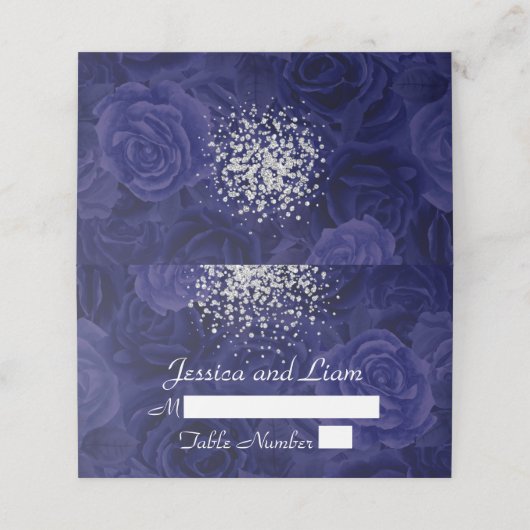 Royal Blue Rose Tapestry und ein Splash of Silver Platzkarte (Außenseite Aufgefaltet)