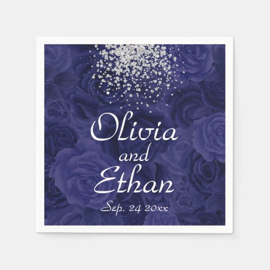 Royal Blue Rose und ein Splash of Silver Glitzer Serviette (Vorderseite)