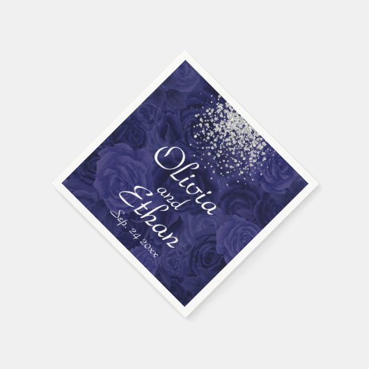 Royal Blue Rose und ein Splash of Silver Glitzer Serviette (Ecke)