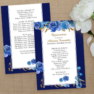 Royal Blue Rose und Elegante Gold Leaf Quinceanera Programm