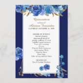 Royal Blue Rose und Elegante Gold Leaf Quinceanera Programm (Vorderseite)