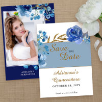 Royal Blue Rose und Gold Leaf Quinceanera Foto
