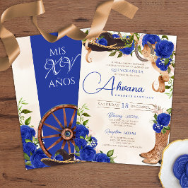 Royal Blue Rose Vintag Charro Western Quinceanera Einladung