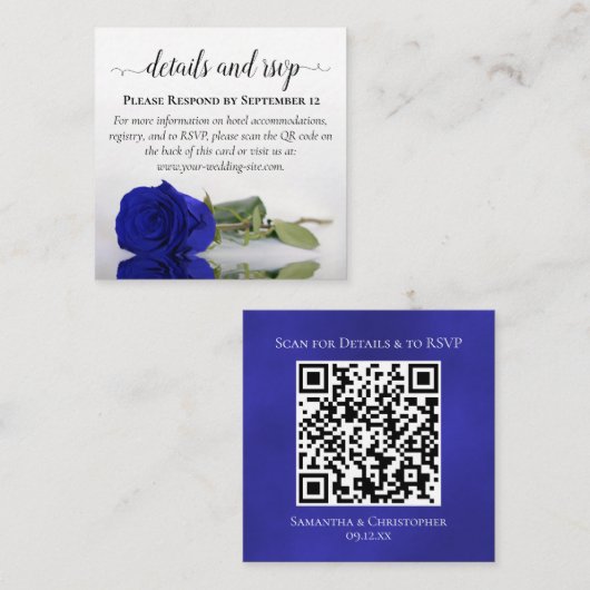 Royal Blue Rose Wedding Details & UAWG QR Code Begleitkarte (Vorne/Hinten)