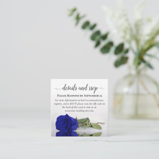 Royal Blue Rose Wedding Details & UAWG QR Code Begleitkarte (Stehend Vorderseite)