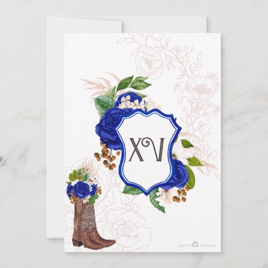 Royal Blue Rose Western Charro Quinceañera Einladung (Rückseite)