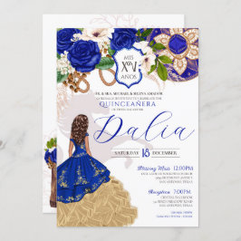 Royal Blue Rose Western Charro Quinceañera Einladung