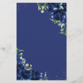Royal Blue Roses Floral Flowers Menu Sheet  Flyer (Hinten)