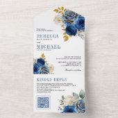 Royal Blue Roses Floral QR Code Wedding All In One Einladung (Innen Boden)