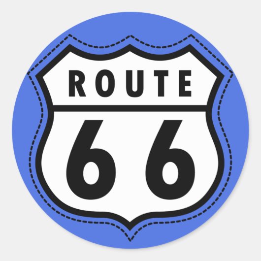 Royal Blue Route 66 Road Sign Runder Aufkleber (Vorderseite)