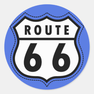 Royal Blue Route 66 Road Sign Runder Aufkleber