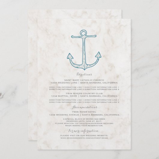 Royal Blue Rustic Anchor Hochzeitsinformationen Einladung (Vorne/Hinten)
