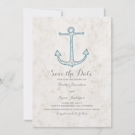 Royal Blue Rustic Anchor Save the Date einladen (Vorderseite)