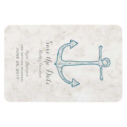 Royal Blue Rustic Anchor Save the Date Magnet (Horizontal)