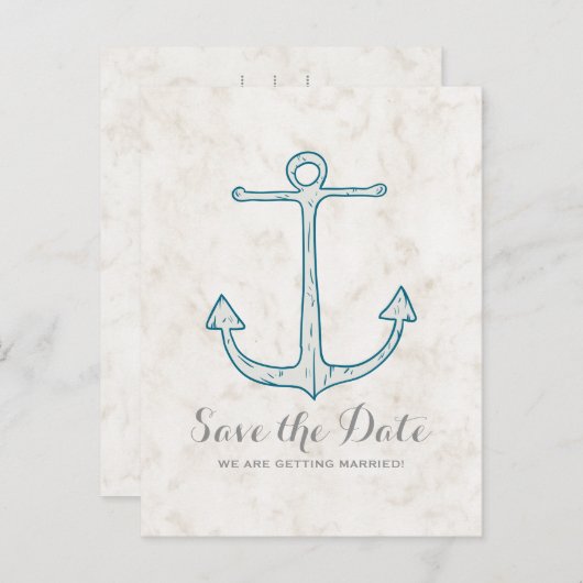 Royal Blue Rustic Anchor Save the Date Postcard Ankündigungspostkarte (Vorne/Hinten)