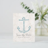 Royal Blue Rustic Anchor Save the Date Postcard Ankündigungspostkarte (Stehend Vorderseite)
