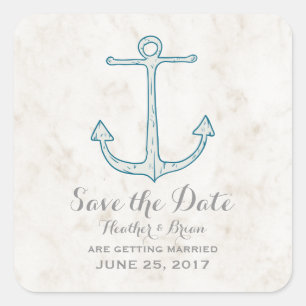 Royal Blue Rustic Anchor Save the Date Quadratischer Aufkleber