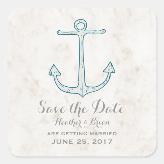 Royal Blue Rustic Anchor Save the Date Quadratischer Aufkleber (Vorderseite)