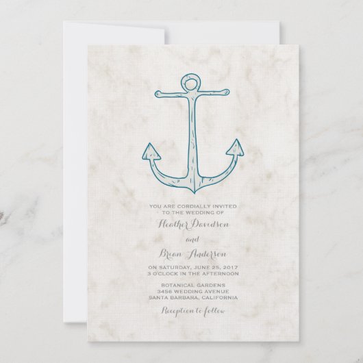 Royal Blue Rustic Anchor Wedding Einladung (Vorderseite)