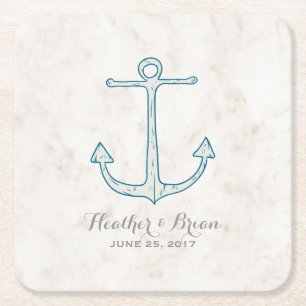 Royal Blue Rustic Anchor Wedding Rechteckiger Pappuntersetzer
