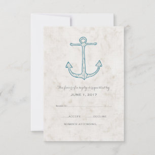 Royal Blue Rustic Anchor Wedding RSVP Card