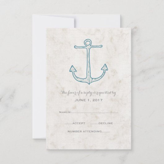 Royal Blue Rustic Anchor Wedding RSVP Card (Vorderseite)