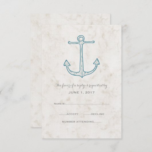 Royal Blue Rustic Anchor Wedding RSVP Card (Vorne/Hinten)