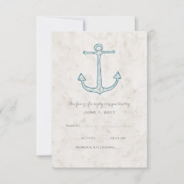Royal Blue Rustic Anchor Wedding RSVP Card Karte