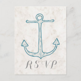 Royal Blue Rustic Anchor Wedding RSVP Postcard Einladungspostkarte
