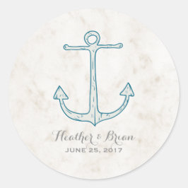 Royal Blue Rustic Anchor Wedding Runder Aufkleber