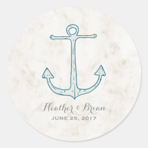 Royal Blue Rustic Anchor Wedding Runder Aufkleber