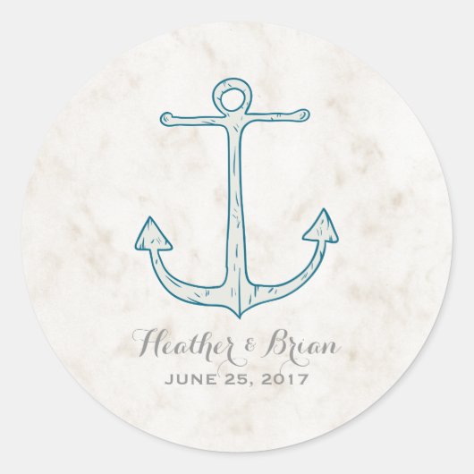 Royal Blue Rustic Anchor Wedding Runder Aufkleber (Vorderseite)