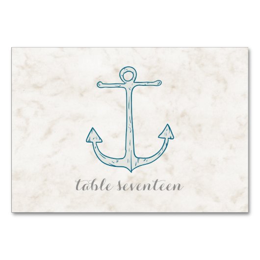 Royal Blue Rustic Anchor Wedding Table Tischnummer (Rückseite)