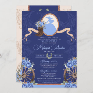 Royal Blue Rustic Baroque Charro Quinceanera Einladung