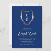 Royal Blue Rustic Gold Monogram Foto Save The Date (Vorderseite)