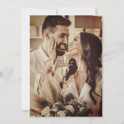 Royal Blue Rustic Gold Monogram Foto Save The Date (Rückseite)