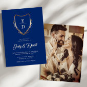 Royal Blue Rustic Gold Monogram Foto Save The Date