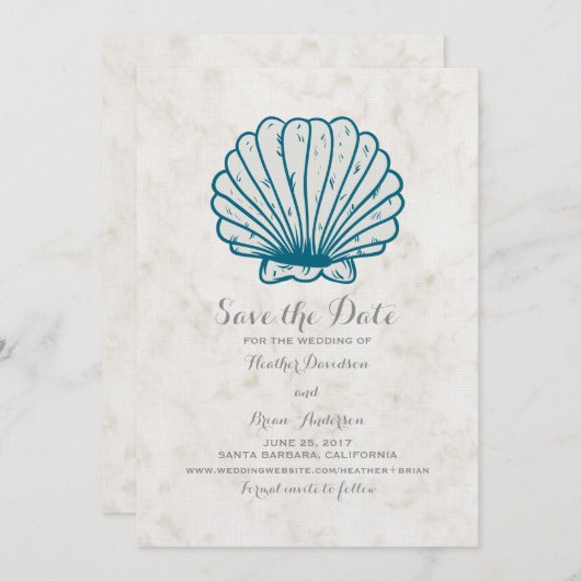 Royal Blue Rustic Seashell Save the Date einladen (Vorne/Hinten)